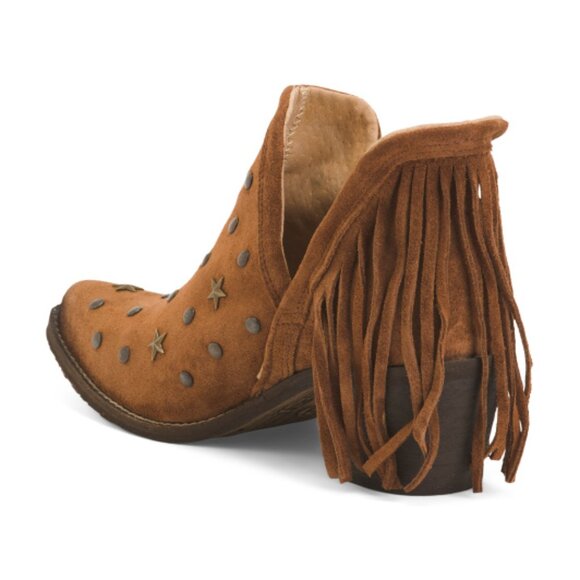 NEW CIRCLE G Made In Mexico Leather Studs And Fringes Almond Toe Western Boots - Picture 1 of 4